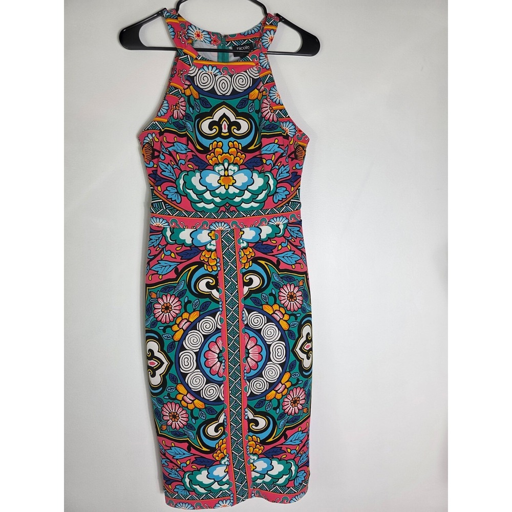 Nicole Miller Bight Print Halter‎ Dress Sleeveless Bohomain